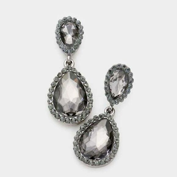 Pear Black Diamond Crystal Pave Trim Earrings by Sophia Collection - Picture 3 of 5